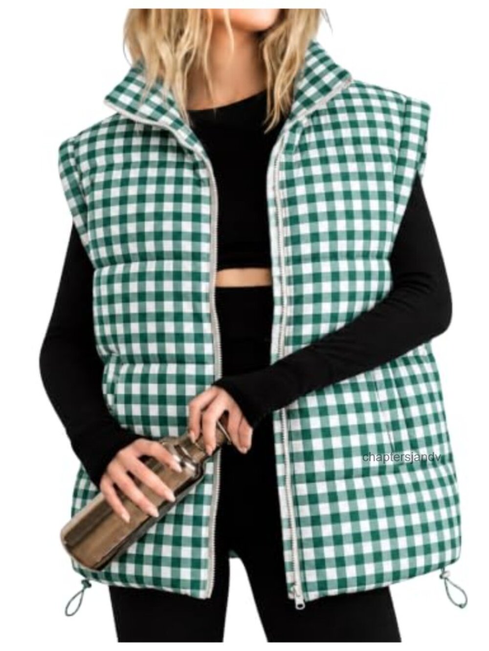 Oversized Puffer Vest Gingham Sleeveless Padded Gilet Jacket